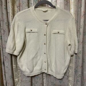 Atelier Evene Paris‎ Short Sleeve Ivory Crochet Sweater Wool Blend Size M/L